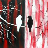 "Silhouette Birds" Black & Red-- Acrylic paint on canvas. 