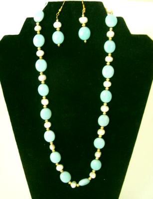 Amazonite and Freshwater Pearl Necklace and Earrings Amazonite and Freshwater Pearl Necklace and Earrings