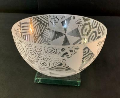 "LARGE ETCHED CRYSTAL KUBA BOWL"