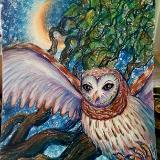 Owl under Crescent Moon 