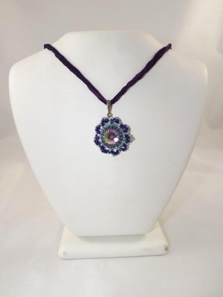 N-79 Swarovski Rivoli Crystal with Purple Silk Ribbon