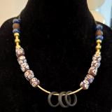 Hand painted beads with brass accents