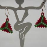 E-73 Green & Red Beaded Triangle Earrings