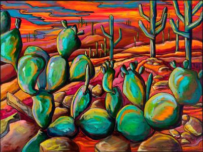 Sonoran Fire in the Sky - Original Acrylic on Gallery Wrap Canvas 36x48 SOLD