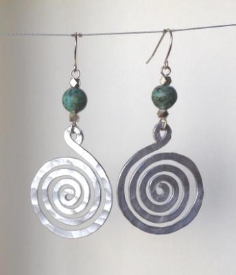 Aluminum Spiral and Turquoise Earrings Aluminum Spiral and Turquoise Earrings