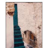 green steps to door