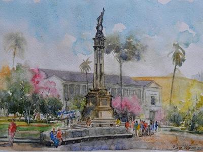Plein air watercolor painting of Quito, 35x35cm, 2017 Plein air watercolor painting of Quito, 35x35cm, 2017