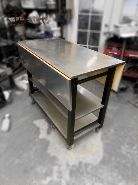 Custom rolling cart with Zinc top and shelves