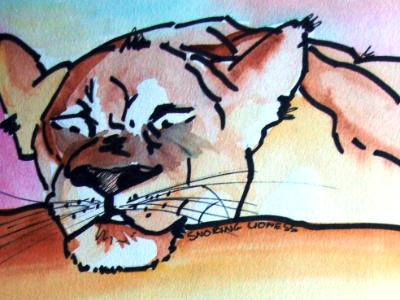 Snoring Lioness - Water Colours on Paper