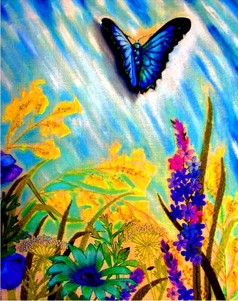 EMBROIDERY & OILS on LINEN-Key West Butterfly