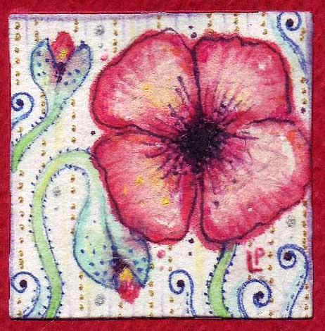 Red Poppies  miniature original Art Nouveau painting 