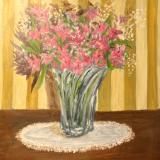 Still Blooming: Alstroemeria in swirl-glass vase (Lily of the Incas)  WIP  30x30"