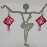 E-132 Pink Diamond-Shaped Beaded Earrings