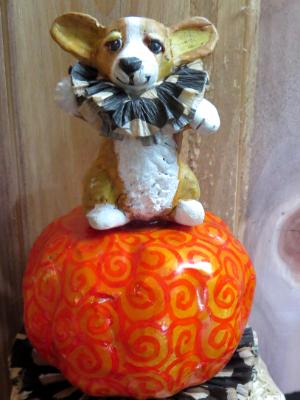 Corgi Pumpkin fun Red and white pem Approx 6" Corgi Pumpkin fun Red and white pem Approx 6"