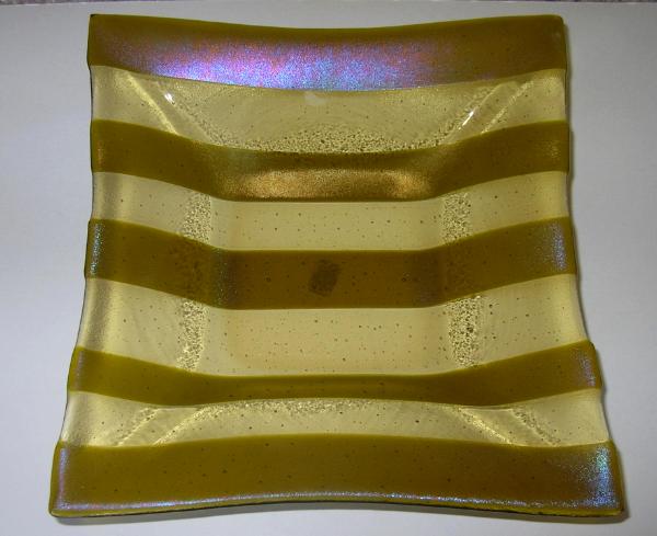 Yellow and irid green-gold stripes bowl