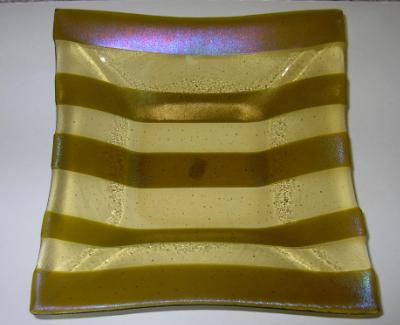 Yellow and irid green-gold stripes bowl