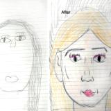 "Before and After" Private Portrait Instruction.  9 Year Old Student.