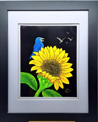 Indigo Bunting on Sunflower