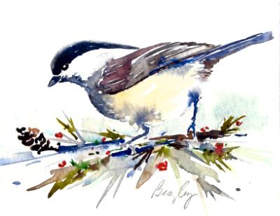 Chickadee with Holly