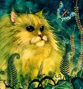 Green Cat original acrylic painting