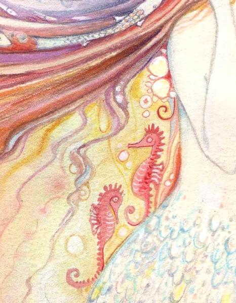 Mermaid Original Painting in Watercolors and Gouache - Aqualina -