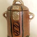Striped Lidded Brown and Black Pot