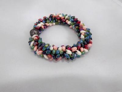B-62 ivory, red, blue, dark green, & lime AB spikey bracelet B-62 ivory, red, blue, dark green, & lime AB spikey bracelet