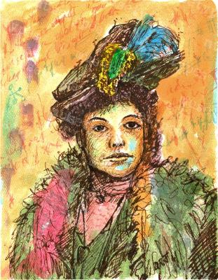 Bernadette - Print of Pen and Ink Victorian Portrait, 7in x 9in