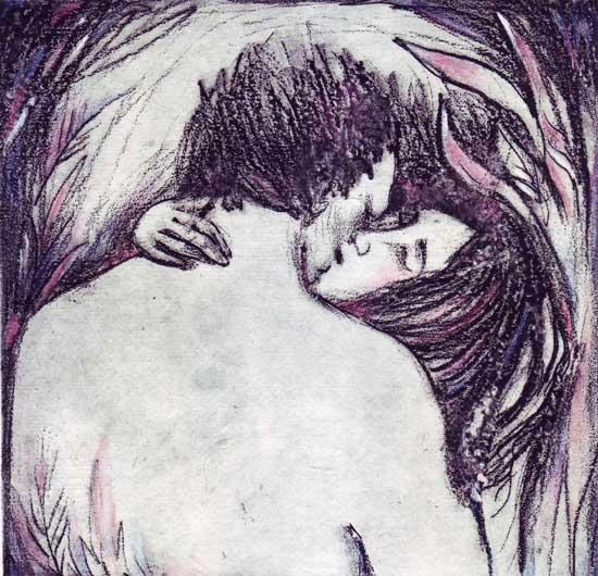 Kiss Limited Edition Romantic Etching of Lovers with solar plate