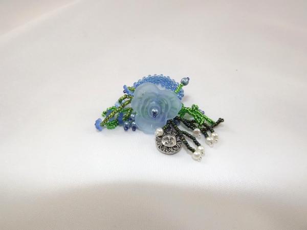 R-2 Blue Beaded Ring w/Blue Flower