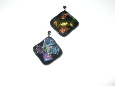 Multiple Dichroic Glass on Black Pendants