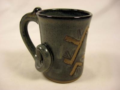 110915.O Carved Coffee Mug with Tail Handle 110915.O Carved Coffee Mug with Tail Handle