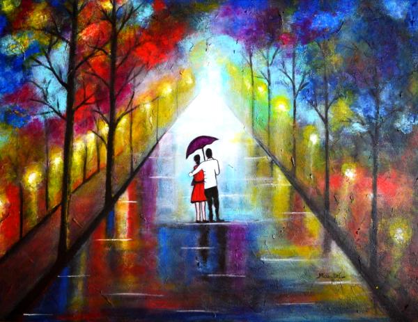 Romantic painting in rain valentine gift