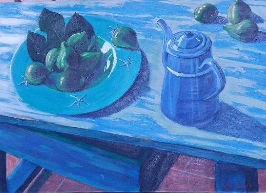 Painted table with figs