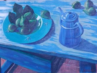 Painted table with figs