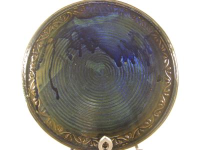 120506.B Large Blue Platter with Rolling Stamp Border Design 120506.B Large Blue Platter with Rolling Stamp Border Design