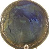 120506.B Large Blue Platter with Rolling Stamp Border Design