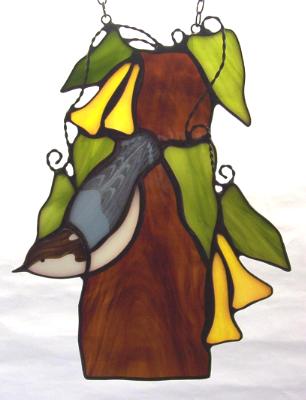 Brown Headed Nuthatch in Cow Itch Vine Large Sun Catcher Brown Headed Nuthatch in Cow Itch Vine Large Sun Catcher