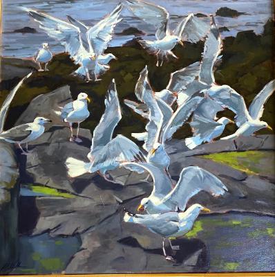 Fish Beach Gulls 30x30" oil Fish Beach Gulls 30x30" oil
