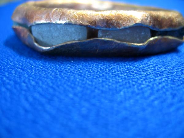 14-018 Forged Bronze Bangle with Captured Genuine Sea Glass