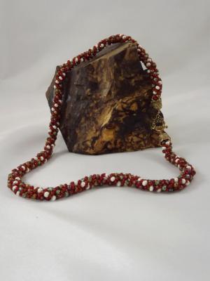 N-16 Dark Red, Pearly White, Green, & Brown Russian Spiral Necklace N-16 Dark Red, Pearly White, Green, & Brown Russian Spiral Necklace