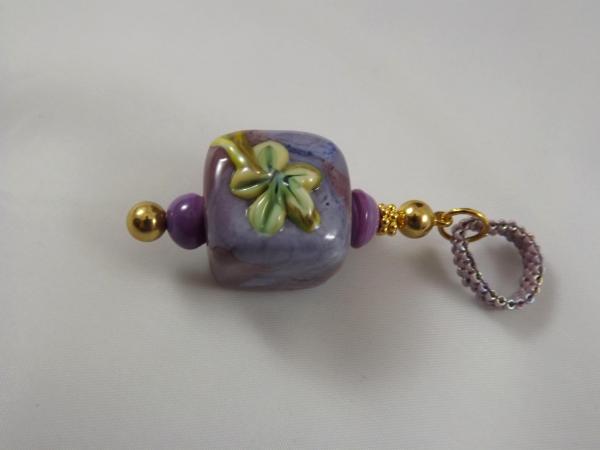 Pendant - Purple Lampwork Square Bead with Flower 
