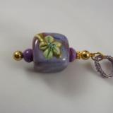 Pendant - Purple Lampwork Square Bead with Flower 