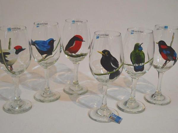 Set of handpainted glasses: BIRDS OF AUSTRALIA