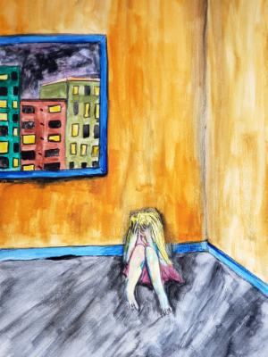 At night she feels so small in her empty room. At night she feels so small in her empty room.