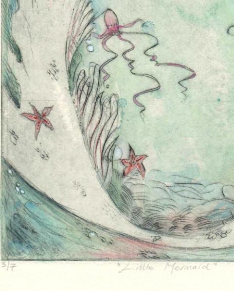 Little Mermaid Limited Edition Etching : drypoint handcolored