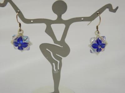 E-27 Blue & Clear Flower Earrings