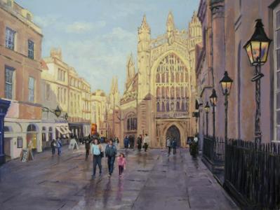 Sunshine & Shadows, Bath Abbey, oils, 16x12 ins