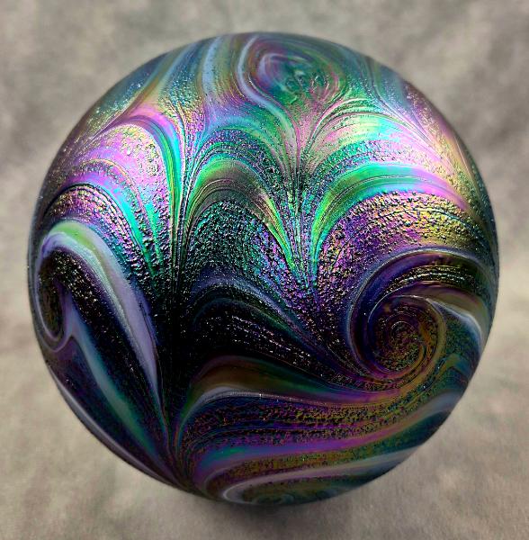 #09012606 Glass Float Starry Night Design Iridized 6.25''  $80.00