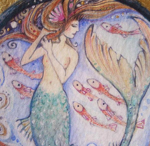 Mermaid Original Watercolor Painting by Liza Paizis